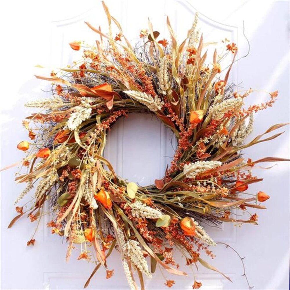 24 Inch Fall Wreath, Straw Wreath, Farmhouse Door Wreaths for Front Door Autumn